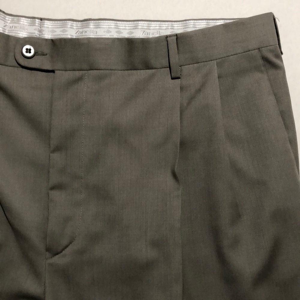 Zanella Dress Pants Beige Wool Pleat Cuff 42x30